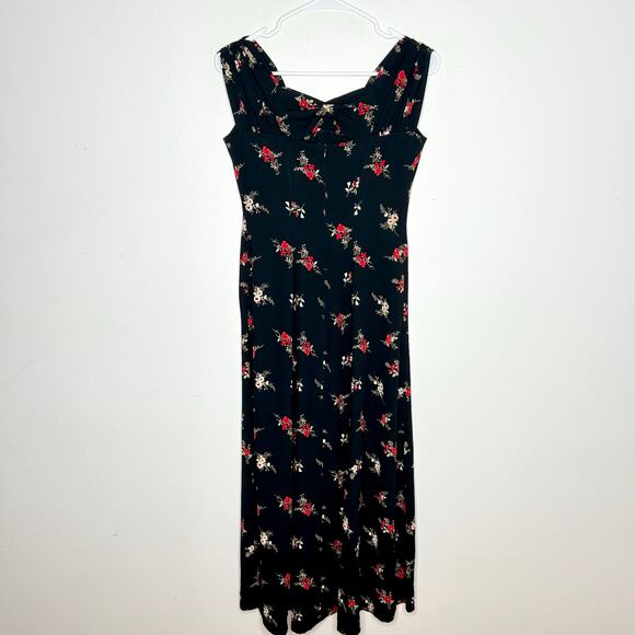 Vintage Paris Collection Floral Black Midi Dress Bow Back - Picture 1 of 5